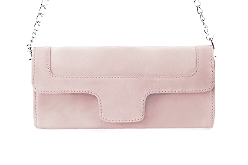 Dress clutch for wedding and parties in powder pink leather - Profile view